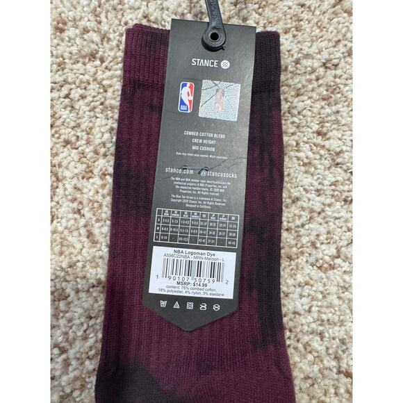 NWT - STANCE Socks, NBA Logoman Crew Socks,  size Large, Dye Maroon - Picture 4 of 6